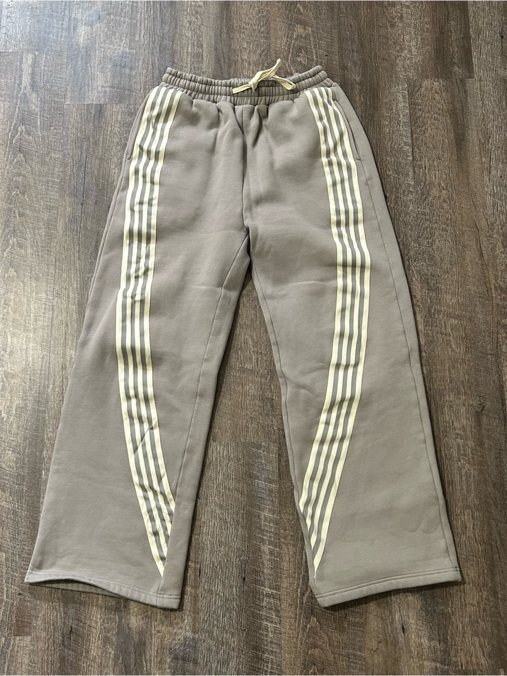 Gray Sweatpants with Cream Side Stripes